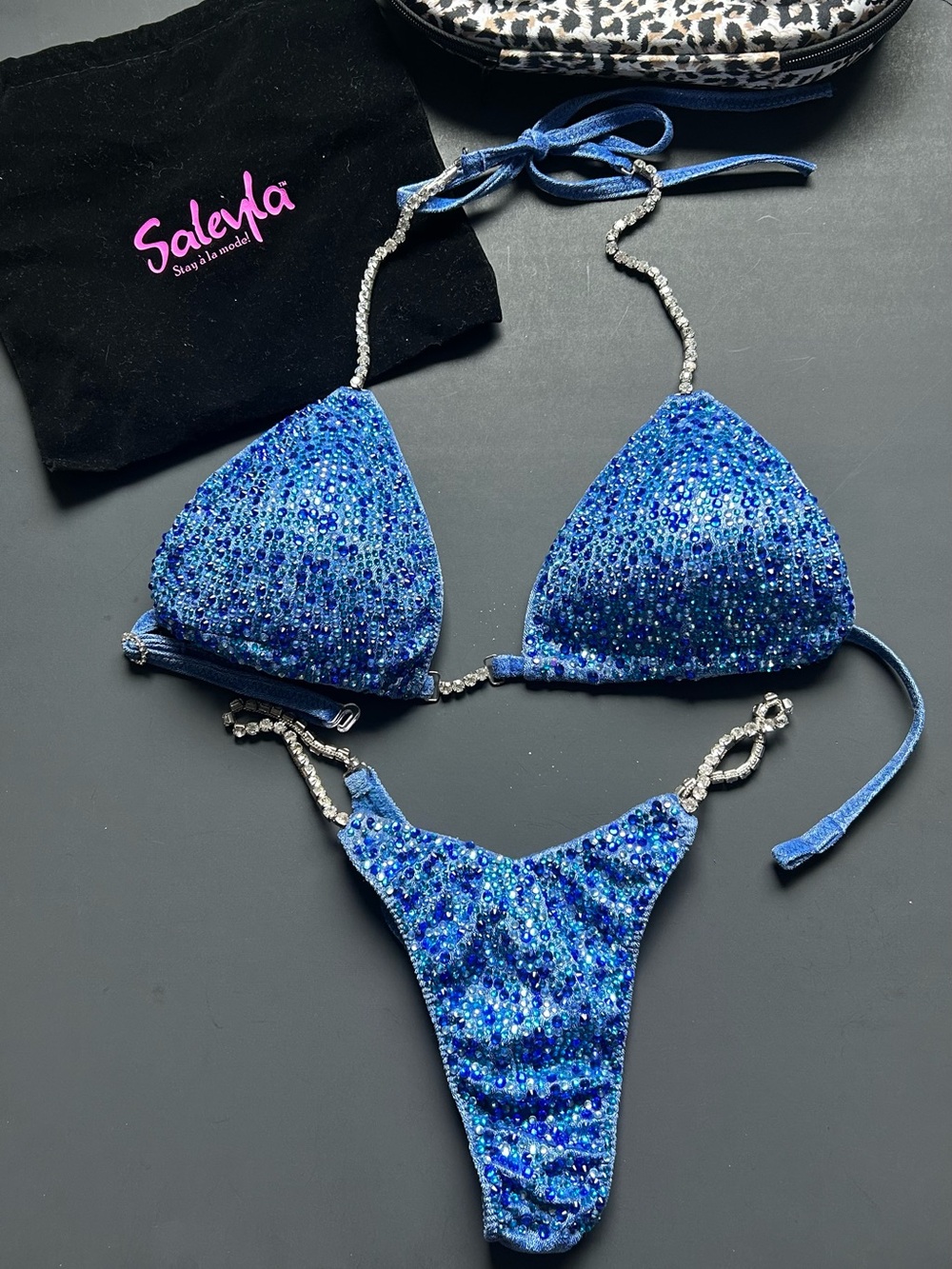 Saleyla Custom Wellness Competition Bikini — Blue Full Crystal S/M